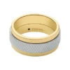 Anillo con banda moleteada de acero inoxidable en dos tonos con textura moleteada a máquina
