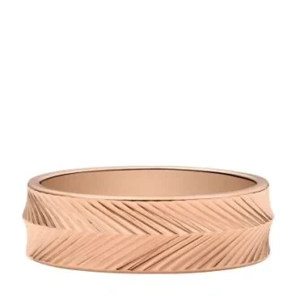 Anillo de acero inoxidable tono oro rosa con textura lineal Harlow