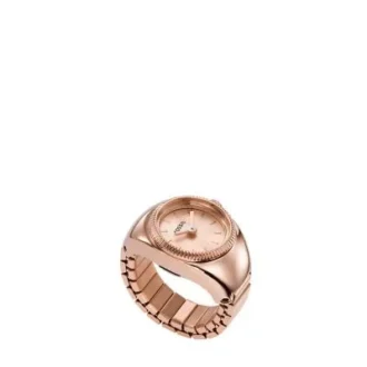 Anillo de reloj de acero inoxidable tono oro rosa con dos agujas