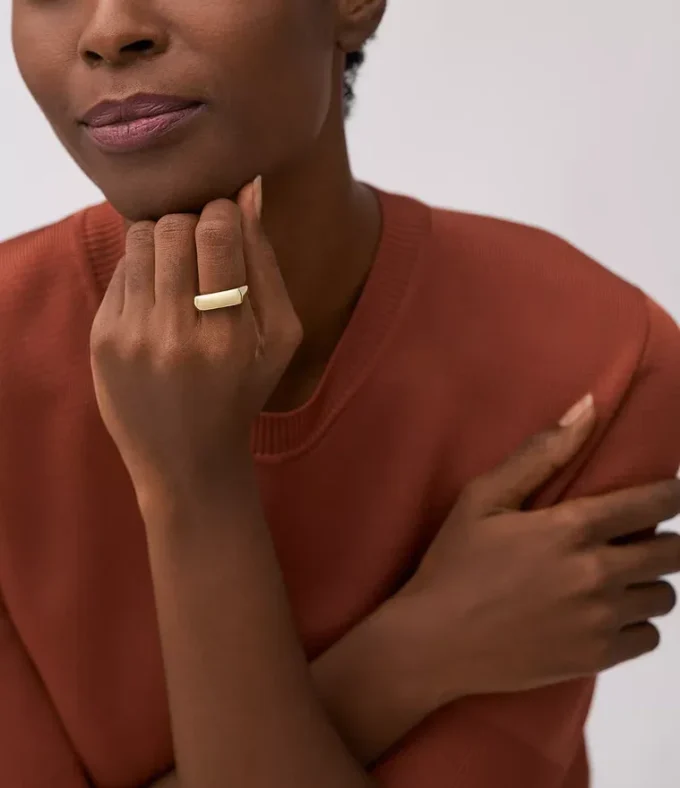 Anillo de sello Heritage D-Link Glitz en acero inoxidable dorado