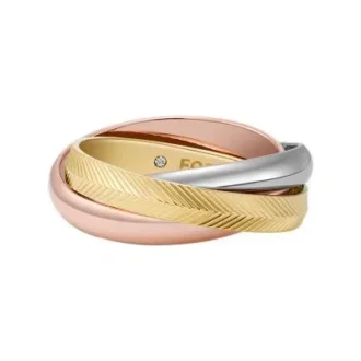 Anillo Harlow de acero inoxidable tricolor con eslabones entrelazados