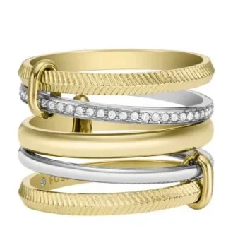 Anillo Prestack de acero inoxidable de dos tonos con textura lineal Harlow