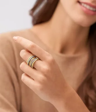 Anillo Prestack de acero inoxidable de dos tonos con textura lineal Harlow