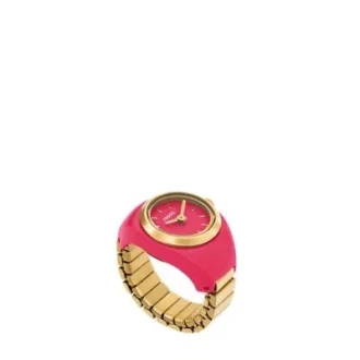 Anillo reloj de acero inoxidable rosa con dos agujas