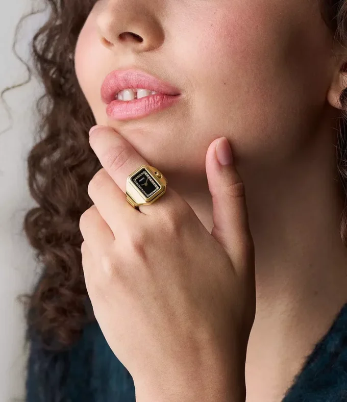 Anillo reloj Raquel Reloj de acero inoxidable dorado de dos agujas