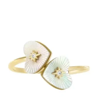 Anillo Toi Et Moi Sutton Radiant Love de acero inoxidable dorado con nácar en forma de corazón