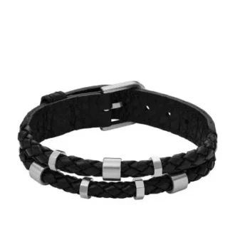 Bronson Leather Essentials Pulsera de cuero negro