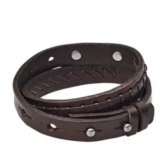 Bronson Vintage Casual Pulsera de cuero marrón doble vuelta