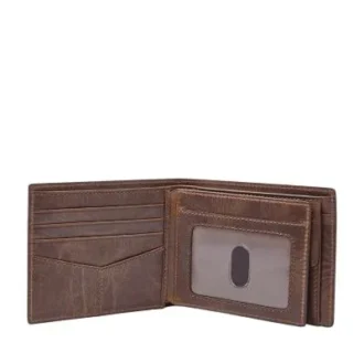 Cartera plegable grande con bolsillo para monedas y RFID de cuero Derrick