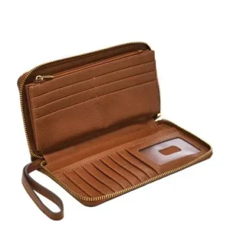 Cartera tipo clutch con cremallera de cuero Liza