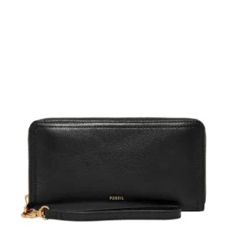 Cartera tipo clutch con cremallera RFID de cuero Logan