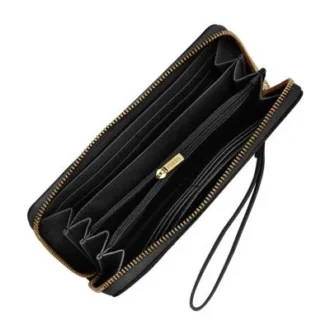 Cartera tipo clutch con cremallera RFID de cuero Logan