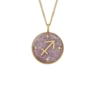 Collar con colgante de amatista púrpura y acero inoxidable dorado del zodiaco Sagitario Sutton