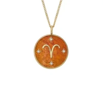 Collar con colgante de cornalina roja y acero inoxidable dorado Aries Sutton Zodiac Collar con colgante de cornalina roja y acero inoxidable dorado Aries Sutton Zodiac