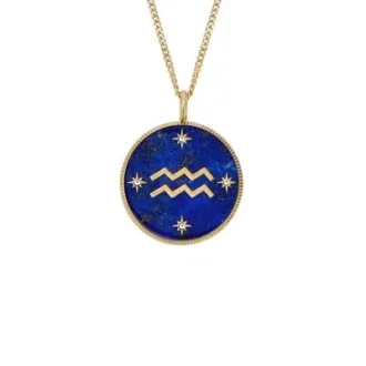Collar con colgante de lapislázuli azul y acero inoxidable dorado del signo zodiacal Acuario Sutton Collar con colgante de lapislázuli azul y acero inoxidable dorado del signo zodiacal Acuario Sutton