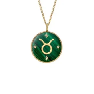 Collar con colgante de malaquita verde y acero inoxidable dorado del signo zodiacal Tauro Sutton Collar con colgante de malaquita verde y acero inoxidable dorado del signo zodiacal Tauro Sutton