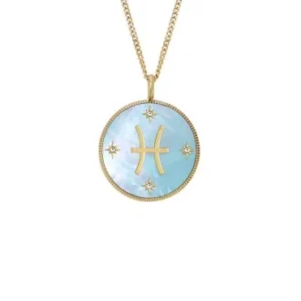 Collar con colgante de nácar verde y acero inoxidable dorado Sutton Zodiac Piscis
