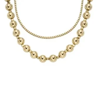 Collar de cuentas de acero inoxidable dorado apiladas Collar de cuentas de acero inoxidable dorado apiladas