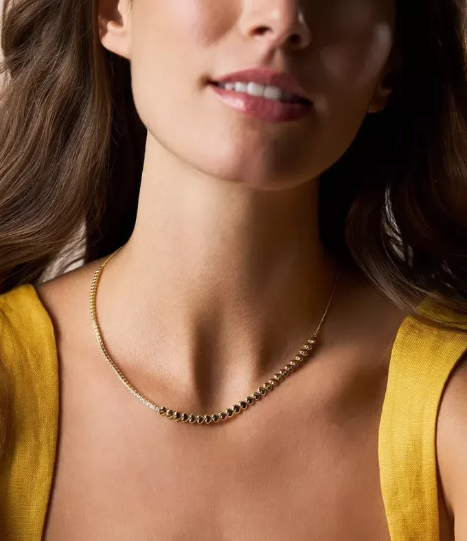 Collar de tenis con eslabones en forma de corazón de latón dorado Sutton Love-All