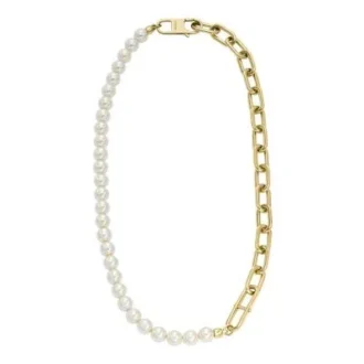 Collar Heritage Pearl D-Link con cadena de acero inoxidable en tono dorado