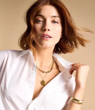 Collar Heritage Pearl D-Link con cadena de acero inoxidable en tono dorado
