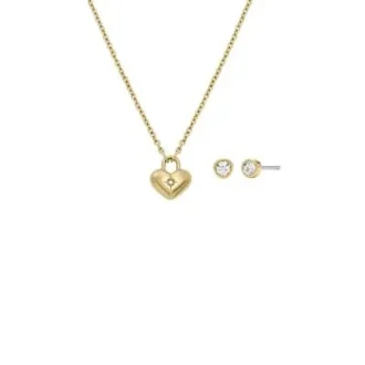 Conjunto de regalo de collar y pendientes de acero inoxidable dorado con forma de corazón Sadie