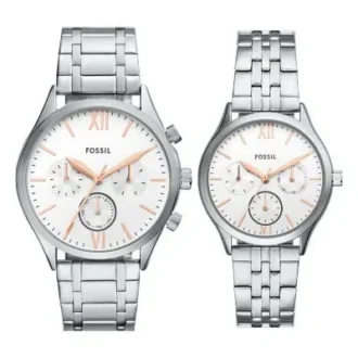 Conjunto de reloj con brazalete multifunción Fenmore en tono plateado