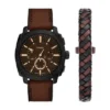 Conjunto de reloj y brazalete de cuero marrón con cronógrafo Machine