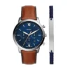 Conjunto de reloj y brazalete Neutra Chronograph Luggage Leather