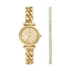 Conjunto de reloj y pulsera Carlie de acero inoxidable dorado con tres agujas