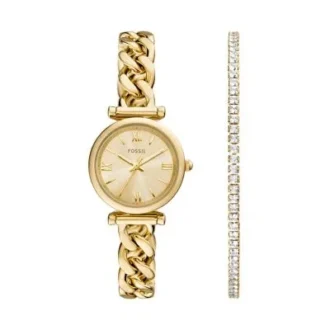 Conjunto de reloj y pulsera Carlie de acero inoxidable dorado con tres agujas