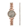 Conjunto de reloj y pulsera Carlie de acero inoxidable en tono oro rosa con tres agujas