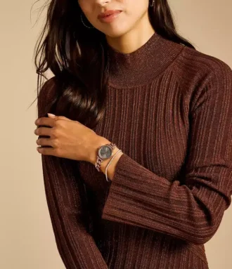 Conjunto de reloj y pulsera Carlie de acero inoxidable en tono oro rosa con tres agujas