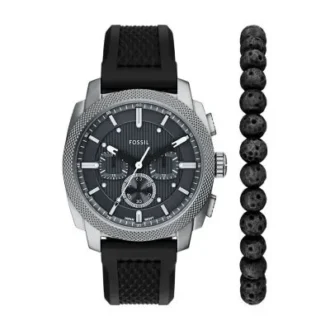 Conjunto de reloj y pulsera de silicona negra con cronógrafo Machine
