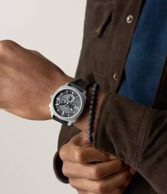 Conjunto de reloj y pulsera de silicona negra con cronógrafo Machine