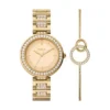 Conjunto de reloj y pulsera Karli de tres agujas en tono dorado