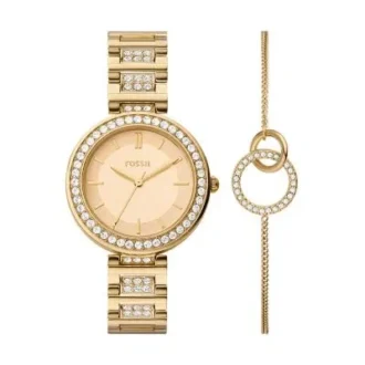 Conjunto de reloj y pulsera Karli de tres agujas en tono dorado