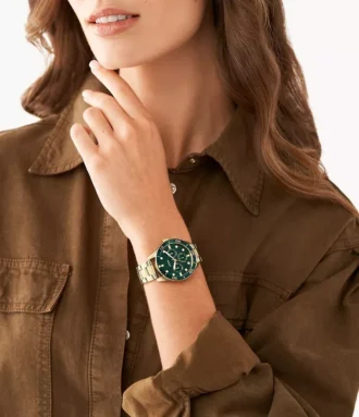 Conjunto de relojes multifunción de acero inoxidable dorado para él y para ella