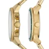 Conjunto de relojes multifunción de acero inoxidable dorado para él y para ella