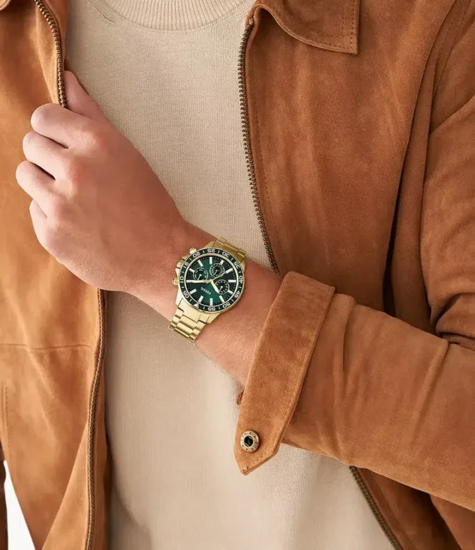 Conjunto de relojes multifunción de acero inoxidable dorado para él y para ella