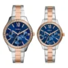 Conjunto de relojes multifunción de acero inoxidable en dos tonos para él y para ella Conjunto de relojes multifunción de acero inoxidable en dos tonos para él y para ella