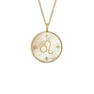 Leo Sutton Zodiac Collar con colgante de acero inoxidable dorado y nácar dorado Leo Sutton Zodiac Collar con colgante de acero inoxidable dorado y nácar dorado