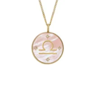 Libra Sutton Zodiac Collar con colgante de acero inoxidable dorado y nácar rosa Libra Sutton Zodiac Collar con colgante de acero inoxidable dorado y nácar rosa