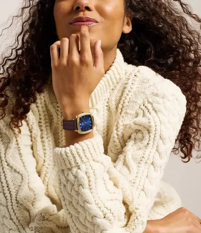 Nick Jonas x Fossil Machine Luxe Blue Vignette Reloj de tres agujas con correa de piel de cocodrilo marrón Nick Jonas x Fossil Machine Luxe Blue Vignette Reloj de tres agujas con correa de piel de cocodrilo marrón