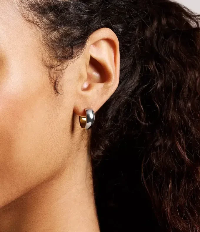 Pendientes de aro de acero inoxidable bicolor Ellis Domed Collection