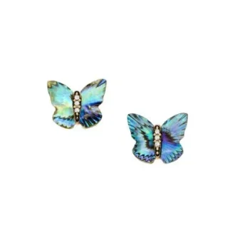 Pendientes de botón con alas de mariposa multicolor de abulón Sutton