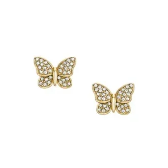Pendientes de botón Sutton Pavé Butterfly de acero inoxidable dorado