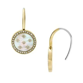 Pendientes largos clásicos de nácar en tono dorado y acero inoxidable de Merrit