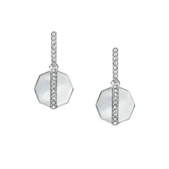 Pendientes largos Merrit Timeless de nácar y acero inoxidable plateado