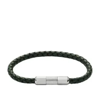 Pulsera con textura moleteada a máquina de cuero y acero inoxidable